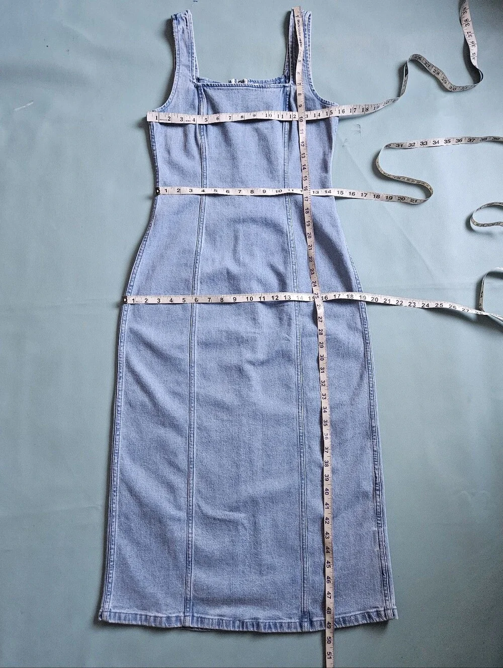 Abercrombie & Fitch Blue Denim Square Neck Sleeveless Column Midi Dress M - Picture 7 of 10